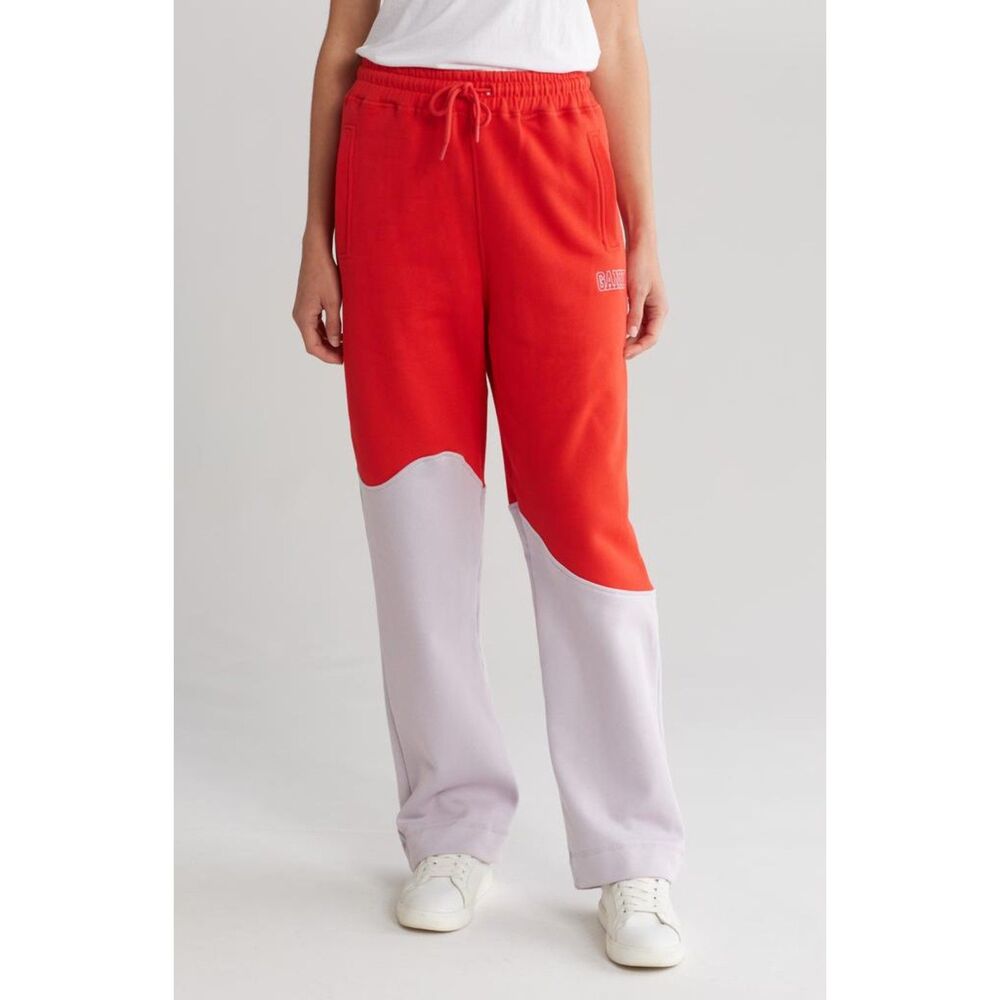 Ganni Color Block Sweatpant - Red/Gray XS